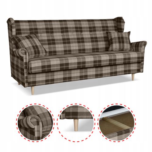 Sofa Uszak FELDA rozkładana fspania Family meble krata brązowa na Arena.pl