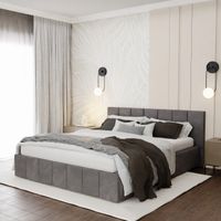 ŁÓŻKO TAPICEROWANE 160x200 ŁÓŻKO PODWÓJNE PREMIUM Z POJEMNIKIEM GRAFITOWE