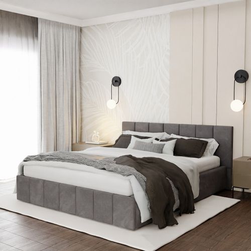 ŁÓŻKO TAPICEROWANE 160x200 ŁÓŻKO PODWÓJNE PREMIUM Z POJEMNIKIEM GRAFITOWE na Arena.pl