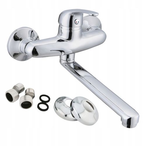 BATERIA UMYWALKOWA ŚCIENNA Z RUCHOMA WYLEWKA CHROM SREBRNA KOMPLET na Arena.pl