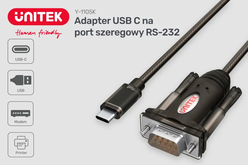 UNITEK Y-1105K ADAPTER USB-C 1X RS-232 zdjęcie 4