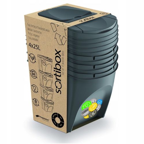 KOSZE POJEMNIKI SEGREGACJA ŚMIECI 4X25L SZARY KAMIENNY na Arena.pl