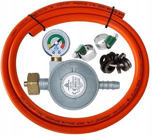 WĄŻ GAZU 2m+ REDUKTOR GAZOWY BUTLI 11kg MANOMETR + komplet uszczelek na Arena.pl