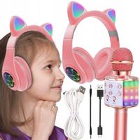 ZESTAW SŁUCHAWKI NAUSZNE DLA DZIECI KOCIE USZY + MIKROFON KARAOKE BLUETOOTH