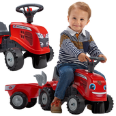 FALK Traktorek Baby Massey Ferguson Czerwony z Przyczepką + akc. od 1-3 lat