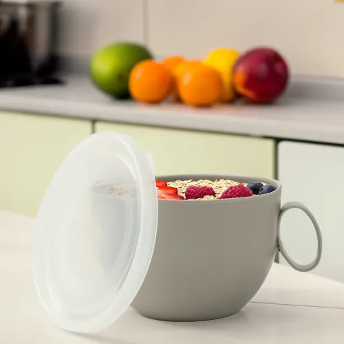 KUBEK NA JOGURT MUSLI OWSIANKĘ 500 ML POJEMNIK PLASTIKOWY Z POKRYWKĄ BEŻOWY na Arena.pl