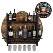 Drewniany barek na ścianę półka barowa ścienna na alkohol i kieliszki – barek wiszący loft vintage BURNED Whiskey Bar