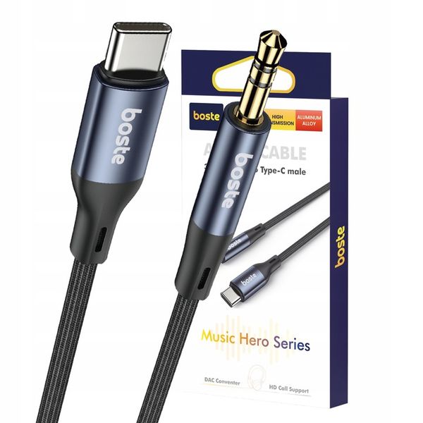 BOSTE KABEL ADAPTER PRZEJŚCIÓWKA AUDIO USB-C DO MINI JACK 3.5MM AUX 1M zdjęcie 1