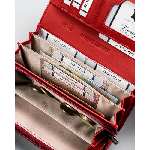 duży, czerwony portfel damski ze skóry naturalnej i ekologicznej - rovicky na Arena.pl