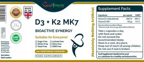 Naturalna witamina D3 2000IU + K2 100mcg Najwyższa Biodostępność na Arena.pl
