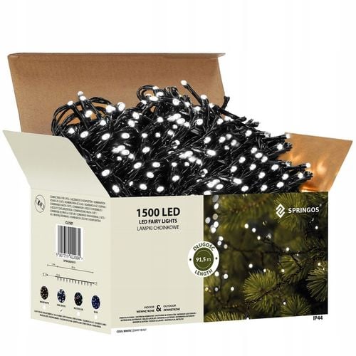 LAMPKI CHOINKOWE 1500 LED ZEWNĘTRZNE 121,5 M ŚWIATEŁKA STAŁE BIAŁE ZIMNE na Arena.pl