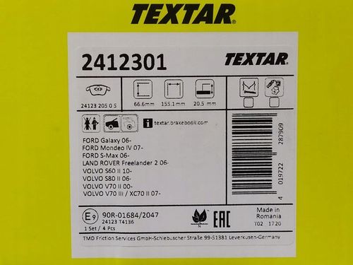 TEXTAR KLOCKI HAMULCOWE PRZÓD 2412301 FORD VOLVO na Arena.pl