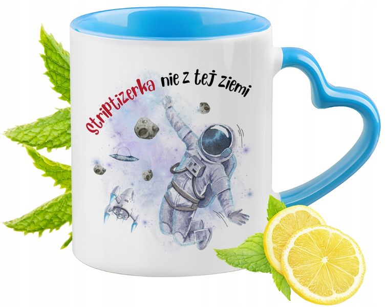 Dla Striptizerki Kubek Błękitny Z Uszkiem W Kształcie Serca Na Prezent zdjęcie 1