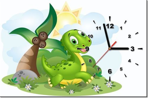 60CM 40CM ZEGAR OBRAZ ZIELONY WESOŁY DINOZAUR RAMA ŚCIENNY na Arena.pl