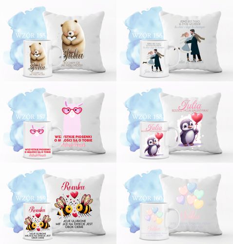 Walentynkowy Zestaw PODUSZKA i KUBEK prezent z TWOM NAPISEM IMIONAMI na Arena.pl