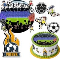 ZESTAW OPŁATEK NA TORT 30CM + 17 POSTACI - PIŁKA NOŻNA + IMIĘ 24CM 26CM