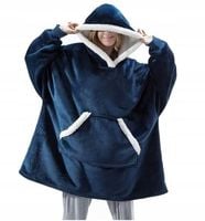 CIEPŁA BLUZA KOC OVERSIZE KOCBLUZA 2W1 GRUBA XXL GRANATOWA FUTRZAK KOCBLUZA