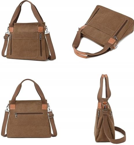 TORBA TOREBKA DAMSKA NA RAMIĘ POJEMNA MOCNA LISTONOSZKA PŁÓCIENNA BRĄZOWA na Arena.pl