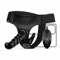 fetish collection zestaw pas z wibracjami i 2 nasadkami czarny