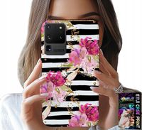 ETUI DO SAMSUNG GALAXY S20 Ultra - KWIATKI W CZARNO - BIAŁE PASKI WZORY