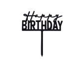 Topper akrylowy na tort, Happy Birthday, czarny, 14 cm x 10 cm
