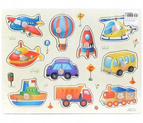 Puzzle drewniane Bigtoys pojazdy 10 elementów z uchwytami na Arena.pl