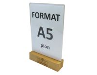 stojak na menu ulotkę plexi + drewniana podstawka z grawerem A5 10 szt