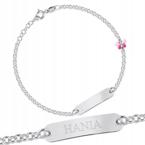 Bransoletka Srebrna 925 Motylek z Imieniem Grawer Pamiątka Chrztu Świętego na Arena.pl