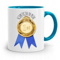 Kubek Błękitny Dla Kosmetyczki Na Medal Prezent Z Nadrukiem Ze Zdjęciem