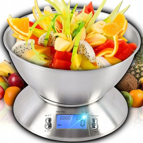 DOKŁADNA WAGA KUCHENNA Z TERMOMETR ELEKTRONICZNA Z MISKĄ 1G-5KG INOX na Arena.pl