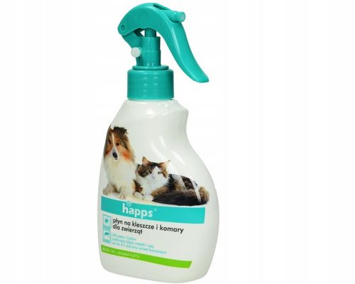 PREPARAT PŁYN ŚRODEK NA KLESZCZE PCHŁY KOMARY OSY DLA PSA KOTA HAPPS 200ML na Arena.pl