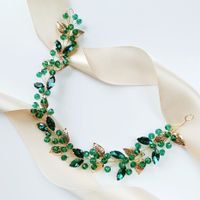 OPASKA na ślub z zielonymi kamieniami listki BOHO ozdobna elastyczna glam