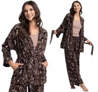 Szlafrok Damski Kimono Kwiatowy Wzór Brązowy Cienki Wiskozowy MORAJ XXL