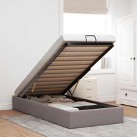 Rama łóżka otomana bez materaca, taupe, 90x200 cm, tkanina