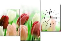 60CM 90 ZEGAR 3 ELEM CZERWONE TULIPANY ŚCIENNY
