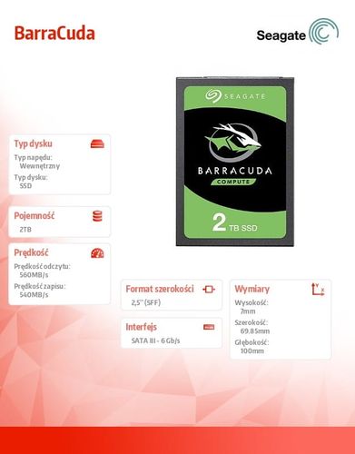 Seagate Dysk BarraCuda SSD 2TB ZA2000CM1A002 na Arena.pl