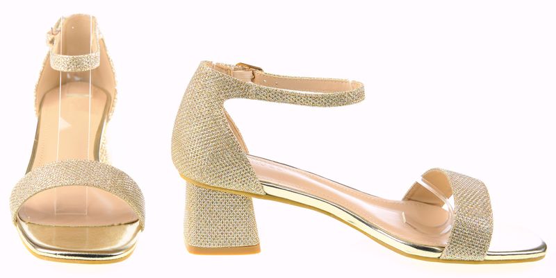 Sandały na obcasie słupku 4,5 cm. złote brokatowe Rozmiar obuwia - 38 zdjęcie 4