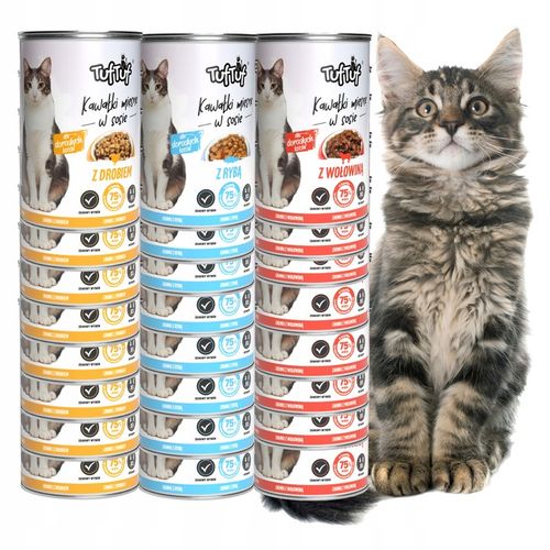 MOKRA KARMA DLA KOTA 24x415g 75% MIĘSA W SOSIE TUF TUF PUSZKI MIX Smaków na Arena.pl