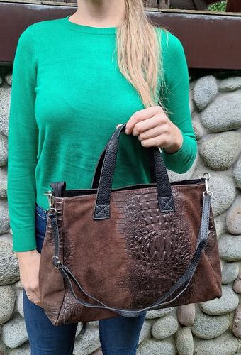 CZEKOLADOWA Zamszowa Torebka Włoska Kuferek SKÓRA NATURALNA Vera Pelle na Arena.pl