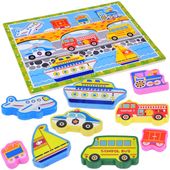 UKŁADANKA DREWNIANA PUZZLE TRANSPORT POJAZDY 9ELE