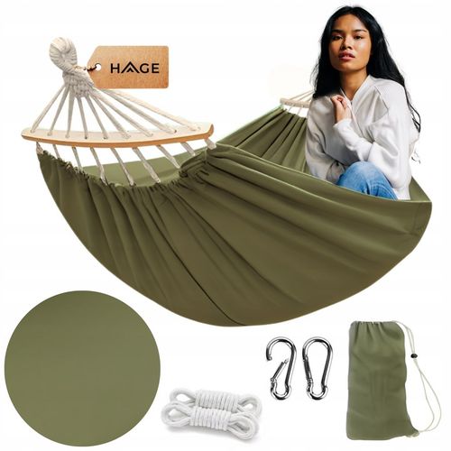 HAMAK Z DRĄŻKIEM TURYSTYCZNY BOHO DWUOSOBOWY 150x275cm 240kg ARMY GREEN na Arena.pl