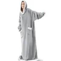 Ciepła bluza koc XXL oversize gruba miękka z kapturem szlafrok długa