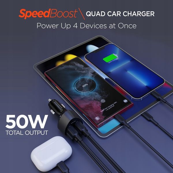 HyperGear superszybka ładowarka samochodowa QUAD 2xUSB-C PD, 2xUSB, 7A, 50W zdjęcie 3