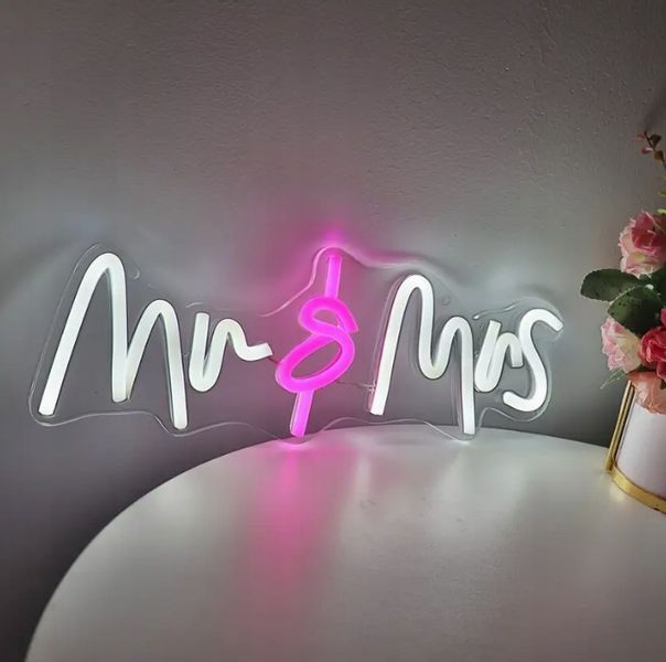 Mini Biały Różowy Neon LED Pan I Pani WYPRZEDAŻ zdjęcie 3