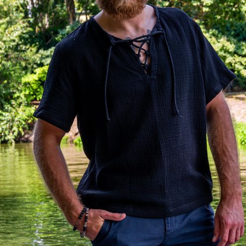 Męska koszula muślinowa w stylu wikingów, idealna na lato na Arena.pl