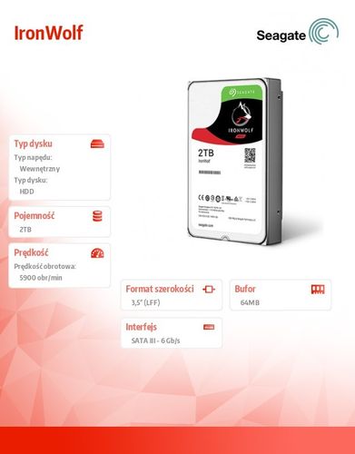 Seagate IronWolf 2TB 3,5'' 64MB ST2000VN004 na Arena.pl