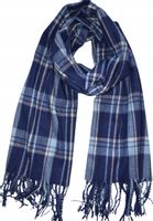 Cashmere ciepły modny szalik frędzle krata granatowo-niebiesko-biały HIT 05