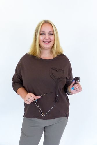 Czekoladowa Bluzka Damska z Aplikacją Serduszko UNI na Arena.pl