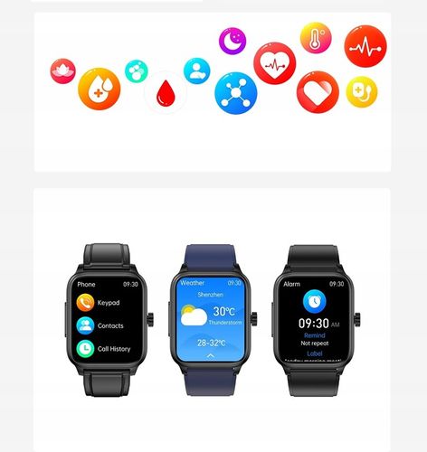 SMARTWATCH ZEGAREK TEMPERATURA CIAŁA POMIARU CUKRU GLUKOZA 3 PASKI HRV NFC na Arena.pl