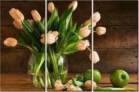 60 90CM OBRAZ 3 ELEM RDZAWE TULIPANY DRUK PŁÓTNO RAMA